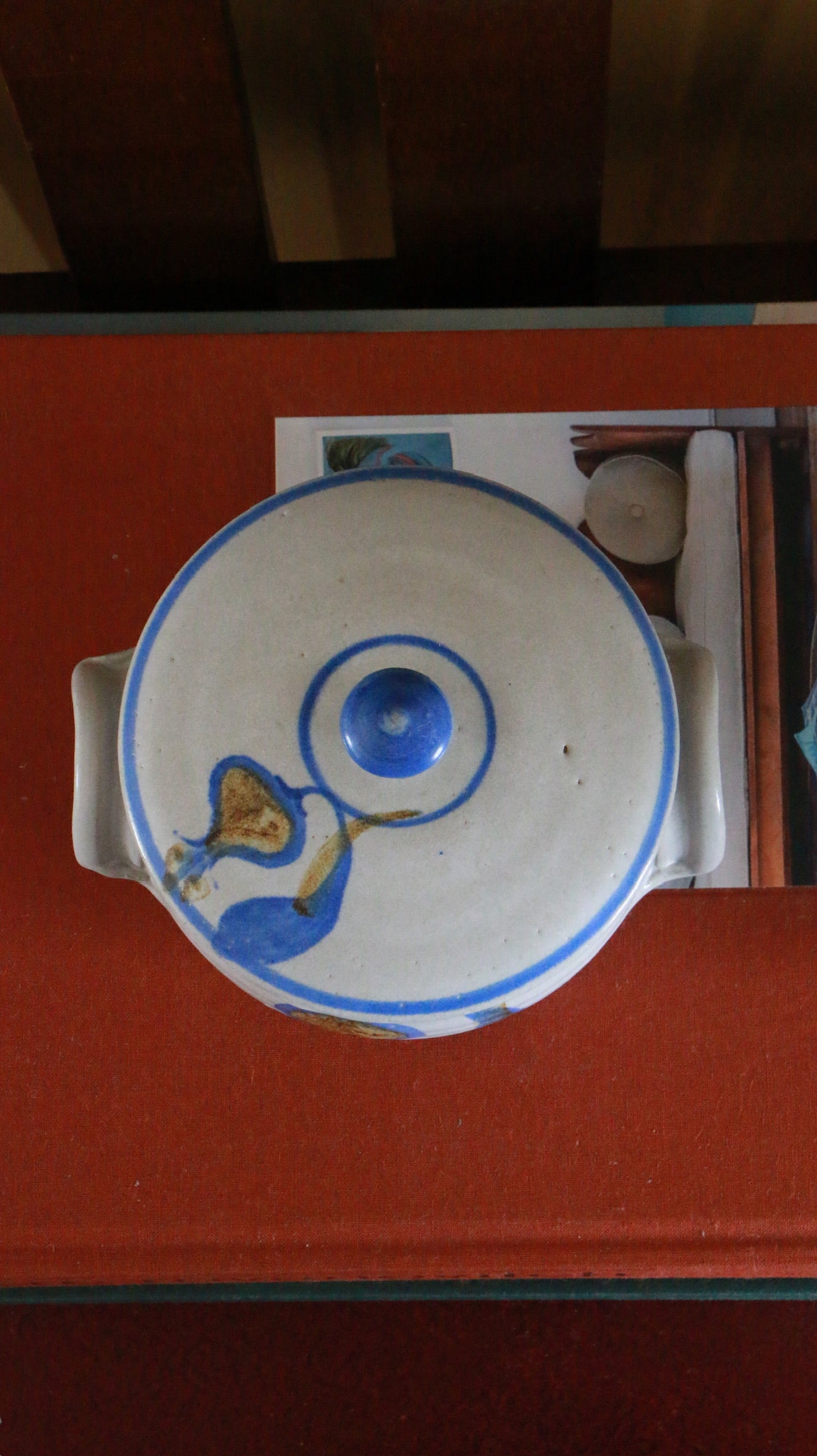 Vintage Hand Painted Lidded Ceramic Pot with Handles