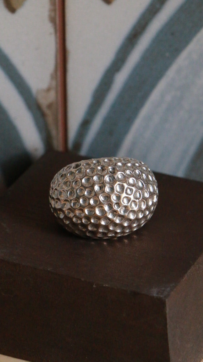 Textured Silver-Tone Modernist Dome Ring