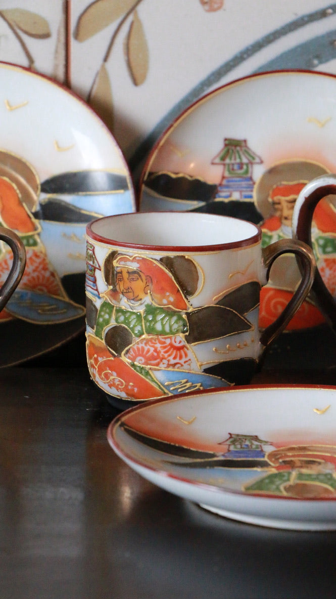 Antique Japanese Oriental Hand-Painted Ceramic Tea Set