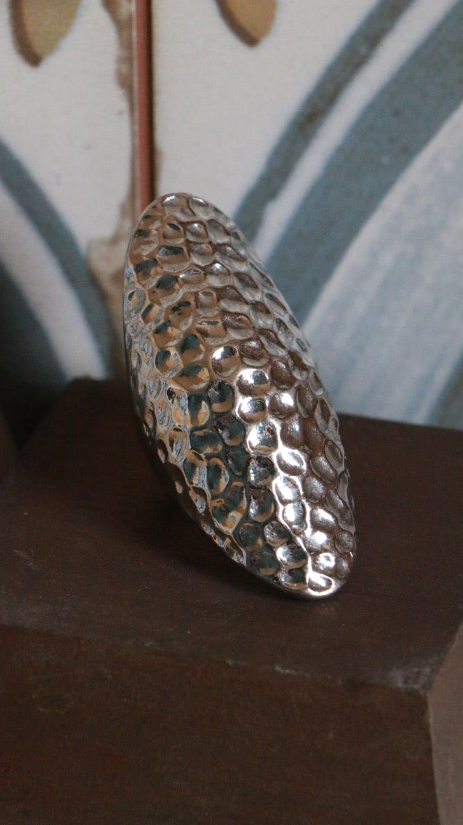 Modernist Hammered Silver-Tone Statement Ring
