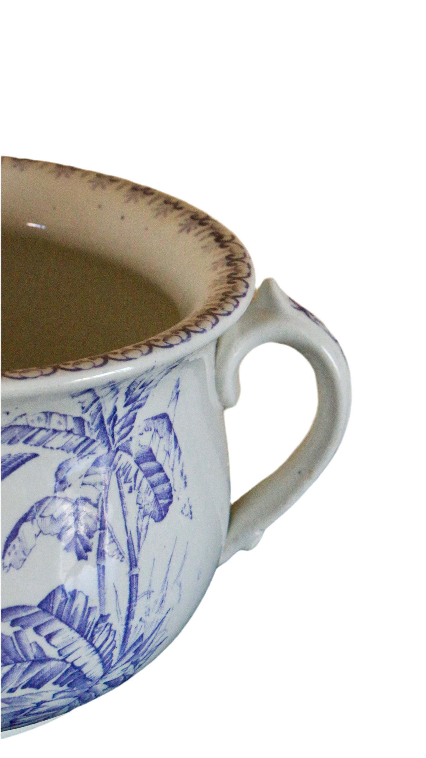 Antique Blue & White Chamber Pot with Bird & Foliage Design