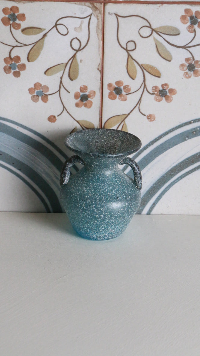 Speckled Blue Vintage Murano Art Glass Vase