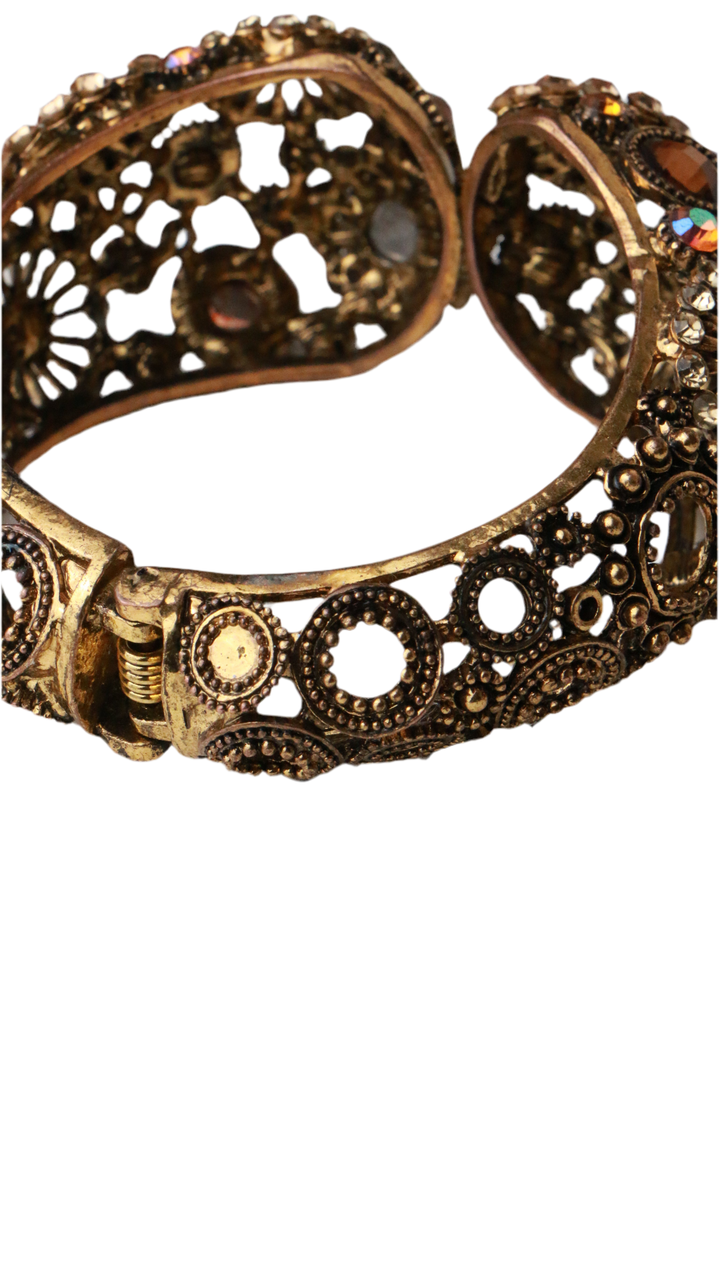 Ornate Iridescent Glass Rhinestone Statement Cuff Bracelet