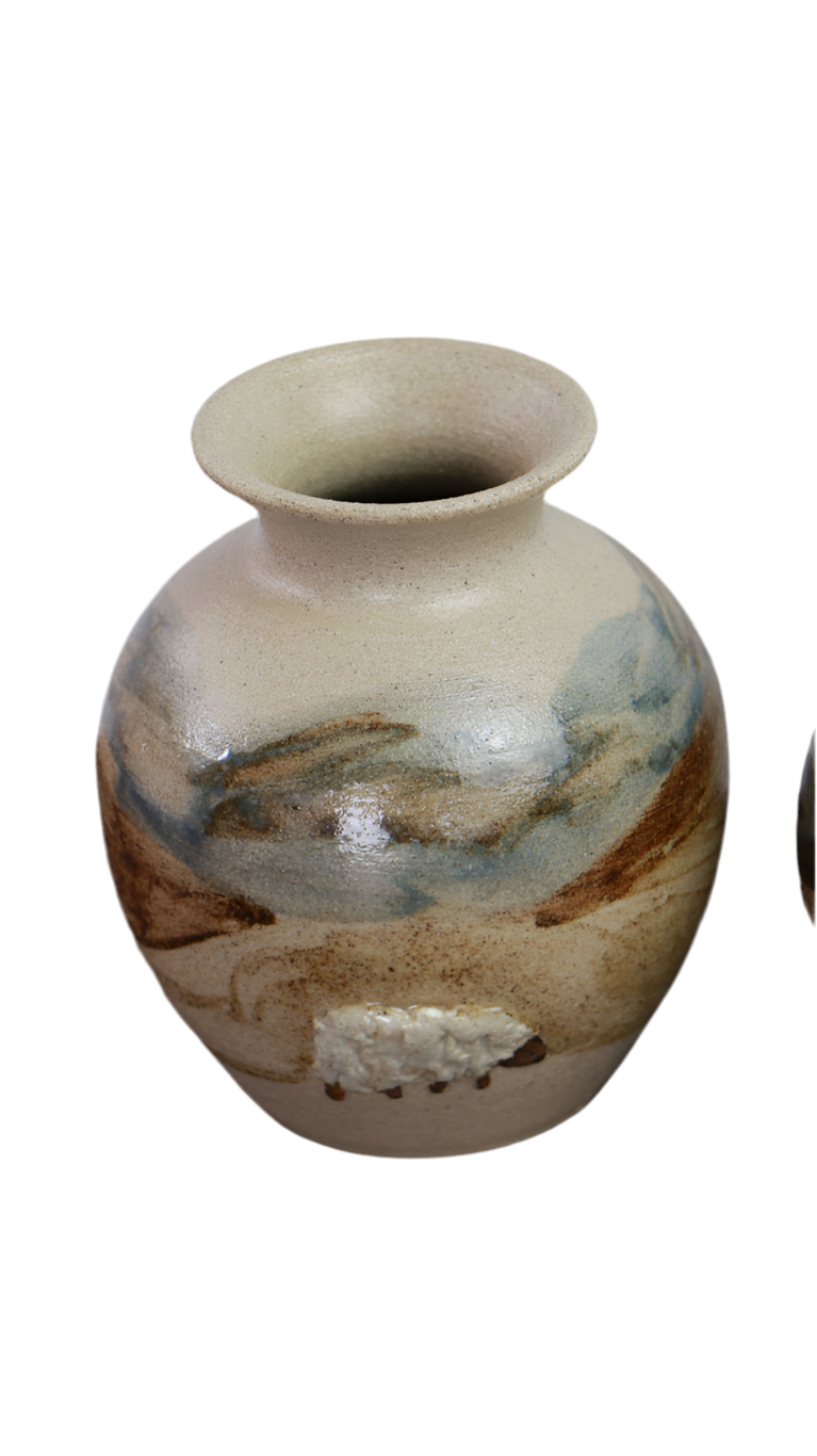 Vintage Arran Pottery Stoneware Vases – “Mountains & Sheep Landscape” (Pair)