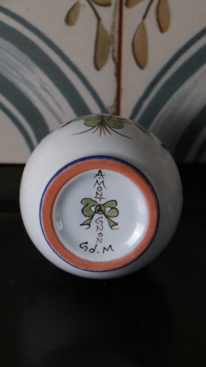Antoine Montagnon Vintage French Vase – Hand-Painted Nevers Pottery