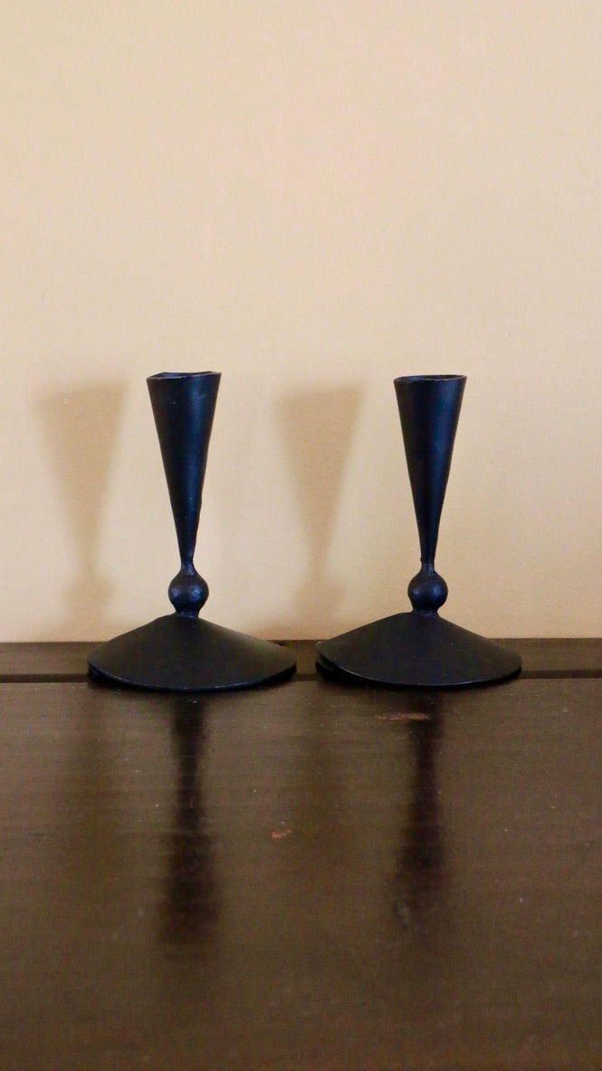 Modernist Hand-Forged Wrought Iron Candle Holders – Set of 2