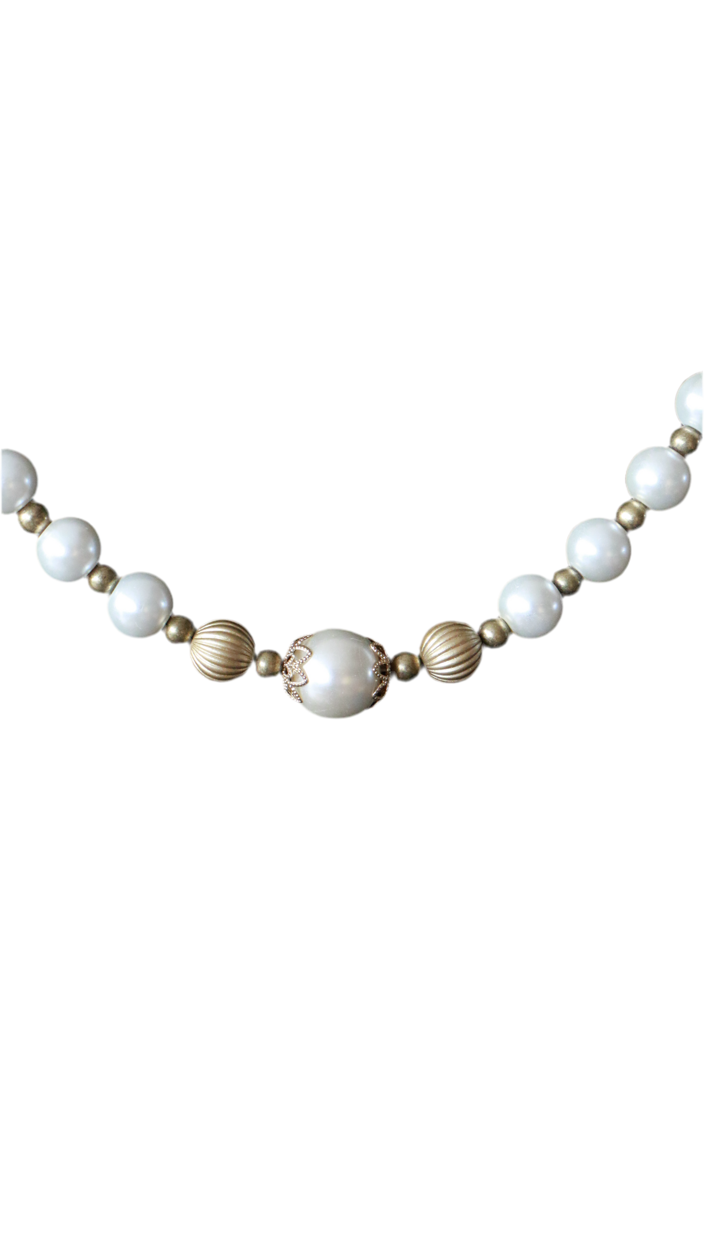 Vintage Faux Pearl Necklace with Statement Bead