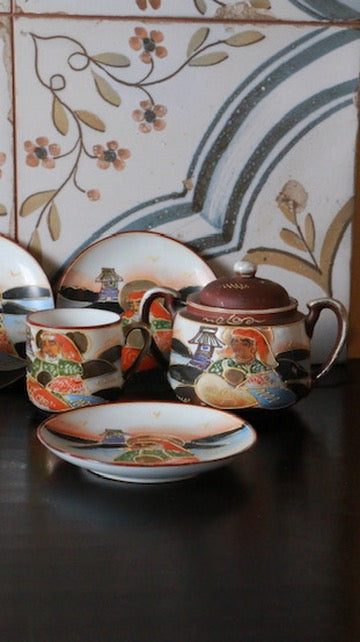 Antique Japanese Oriental Hand-Painted Ceramic Tea Set