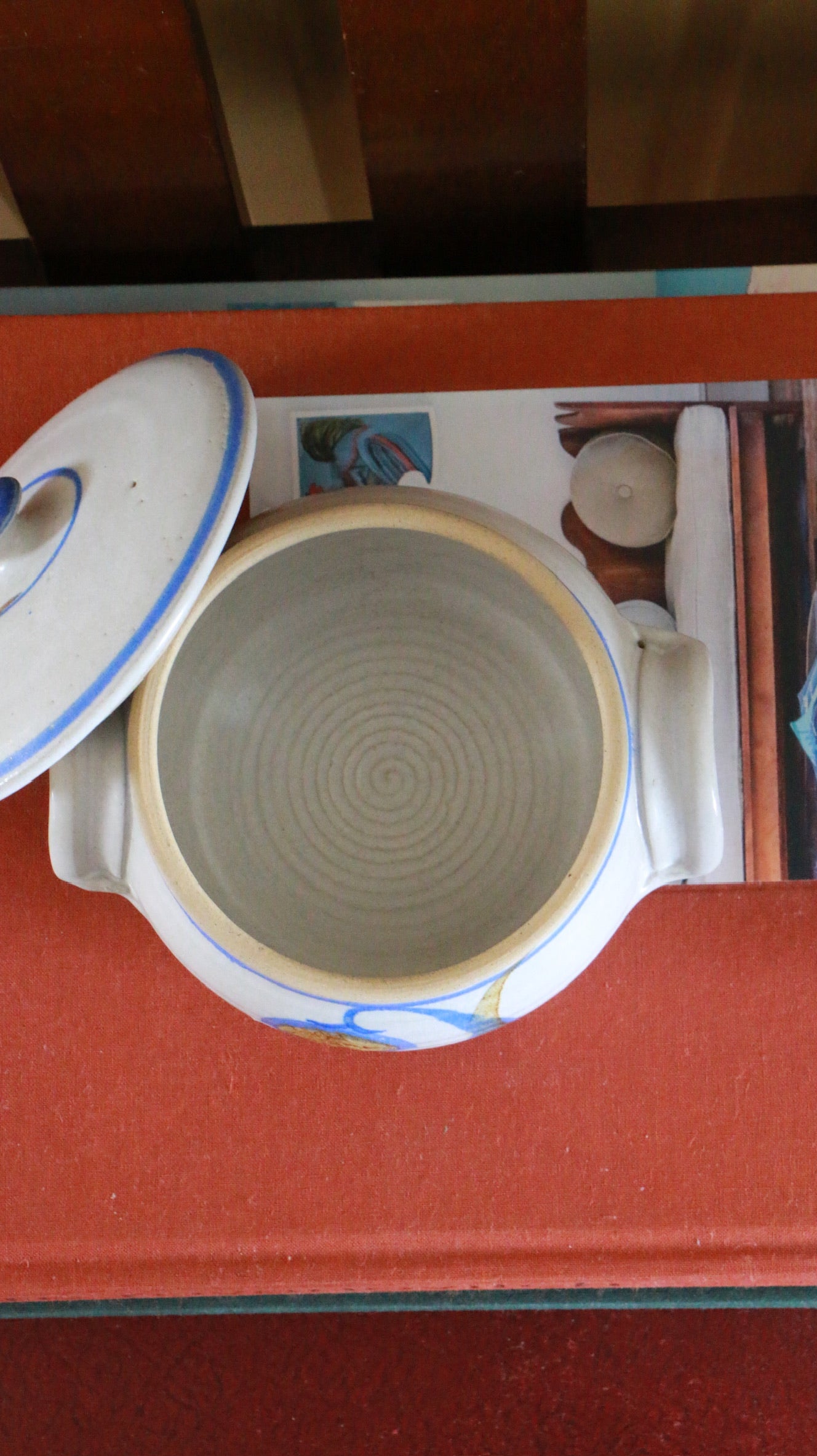 Vintage Hand Painted Lidded Ceramic Pot with Handles