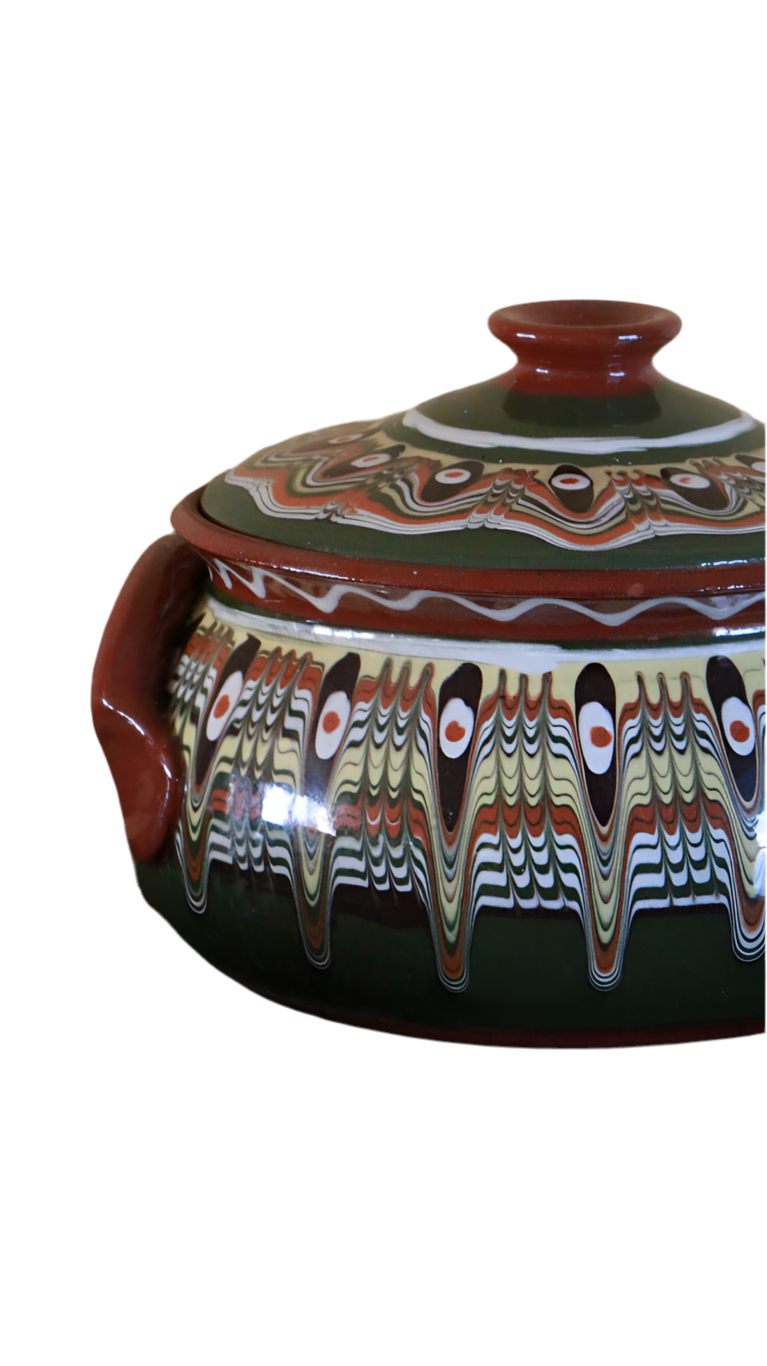 Vintage Bulgarian Folk Casserole Pot – Handcrafted Ceramic
