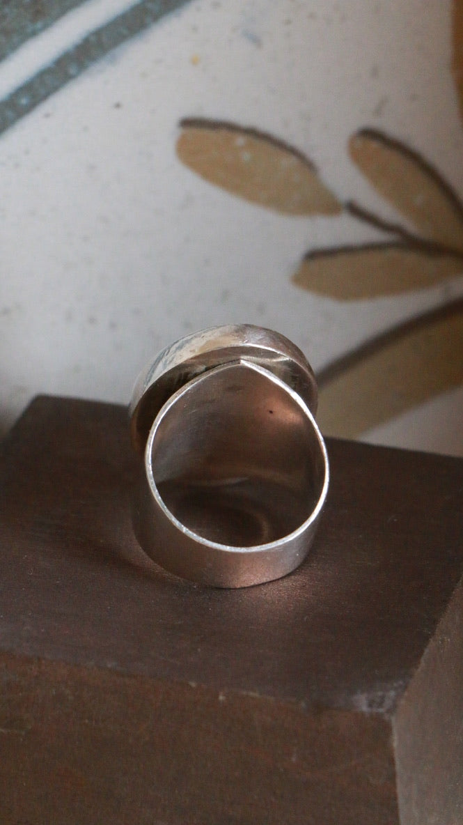 Nephrite Jade Vintage Sterling Silver Modernist Ring