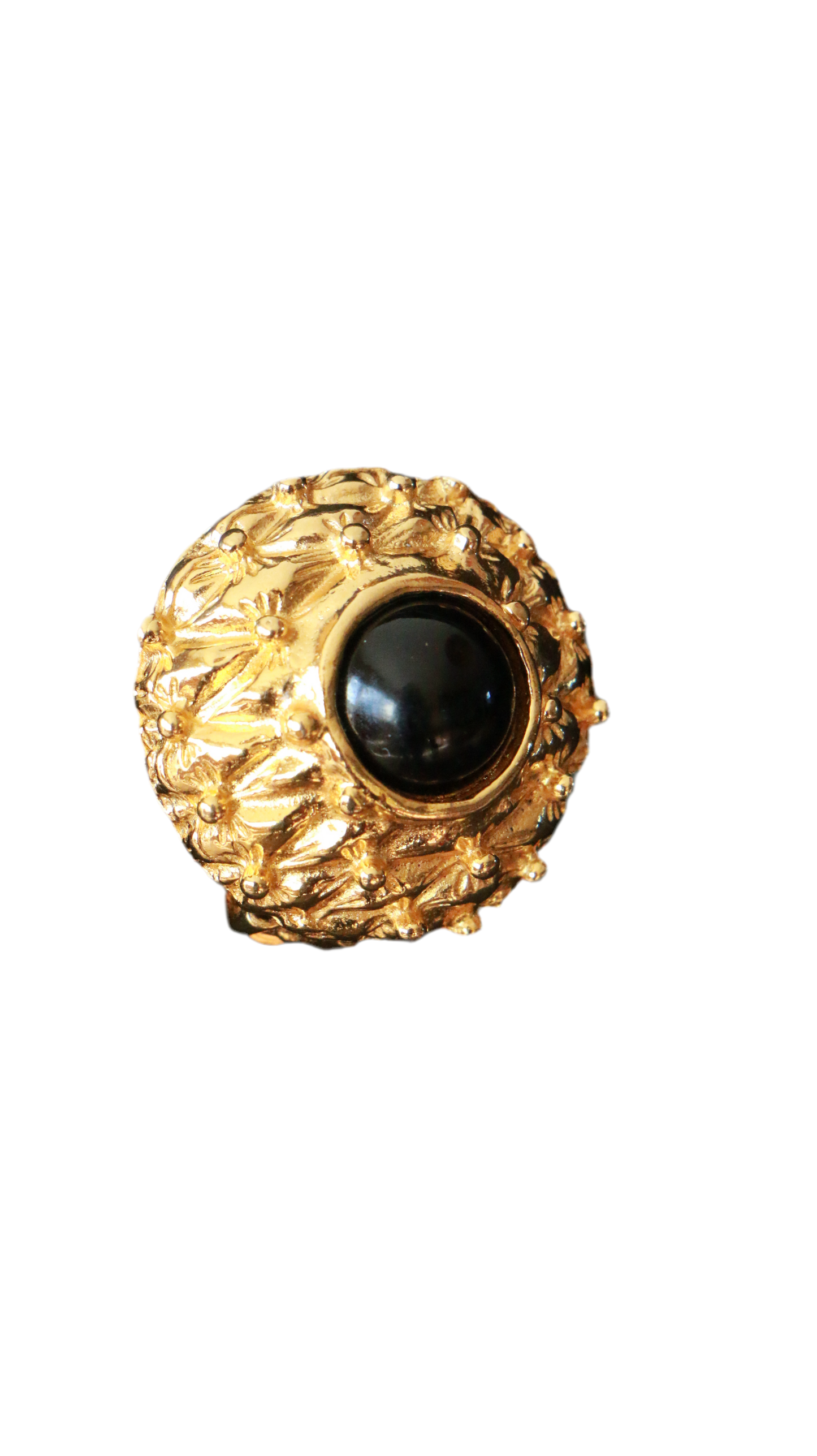 Vintage Gold-Tone & Black Cabochon Statement Earrings