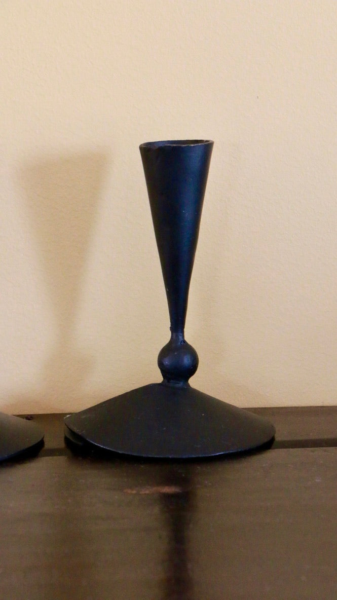 Modernist Hand-Forged Wrought Iron Candle Holders – Set of 2