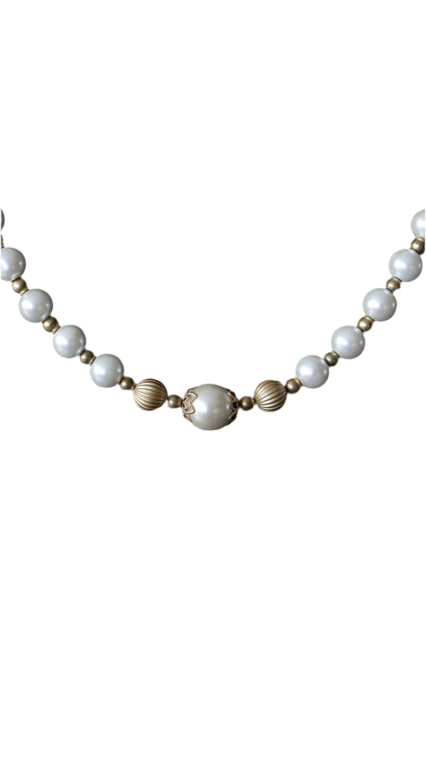 Vintage Faux Pearl Necklace with Statement Bead