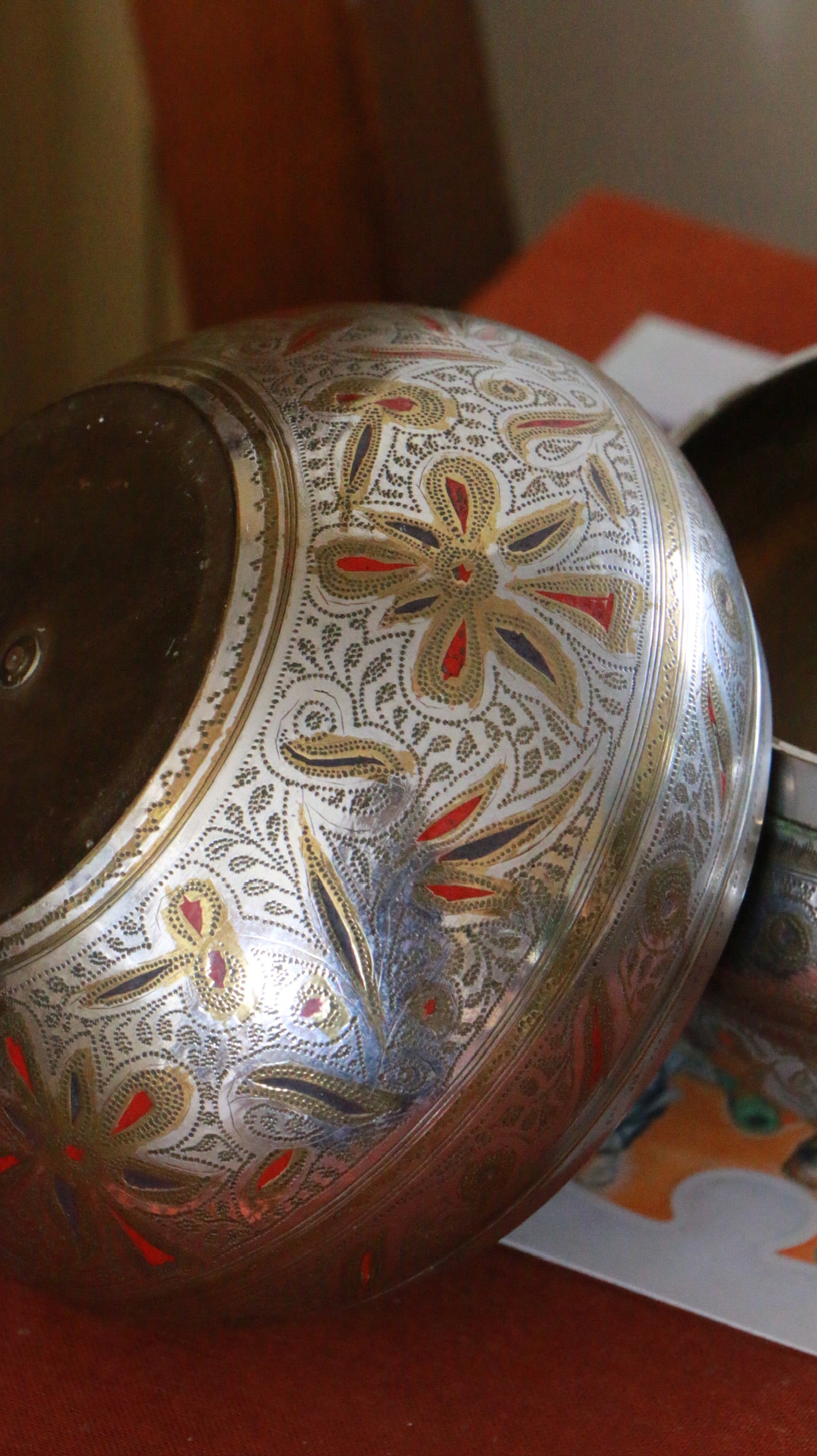 2x Vintage Hand‑Engraved Indian Brass Bowl