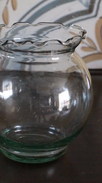 Vintage Hand Blown Glass Vase with Ruffled rim