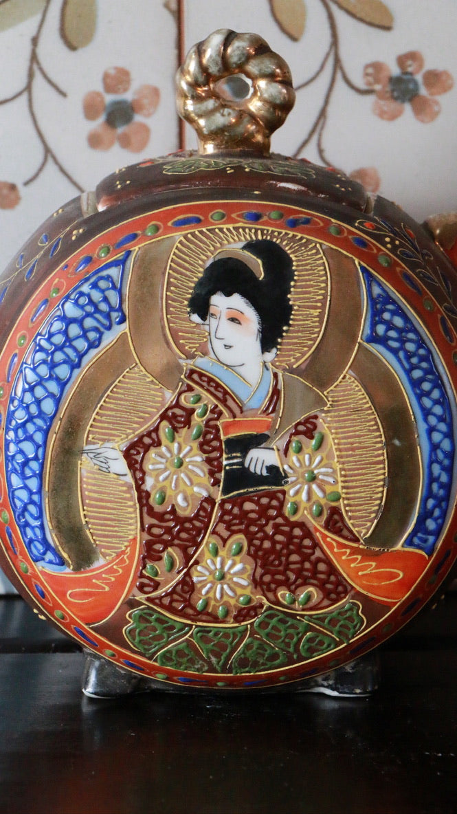 Antique Oriental Hand Painted Satsuma Ceramic Tea Pot