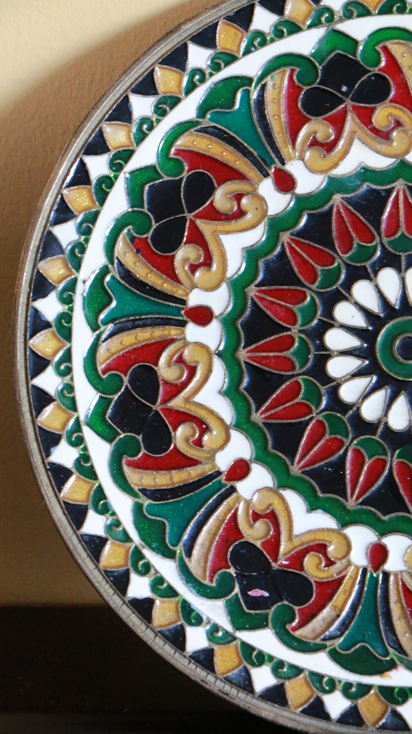 Vintage Moroccan Hand-Painted Brass Wall Plate