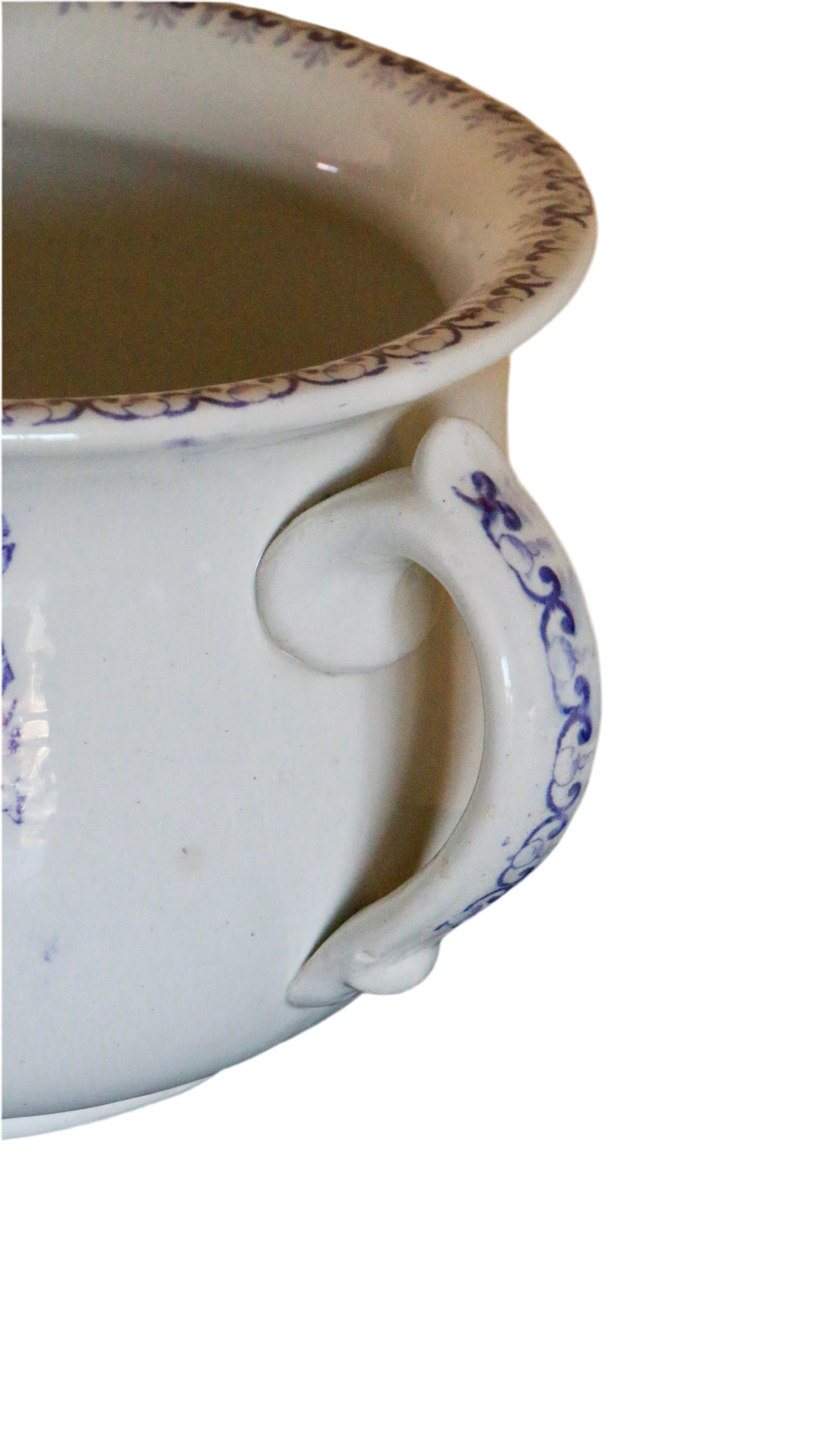 Antique Blue & White Chamber Pot with Bird & Foliage Design