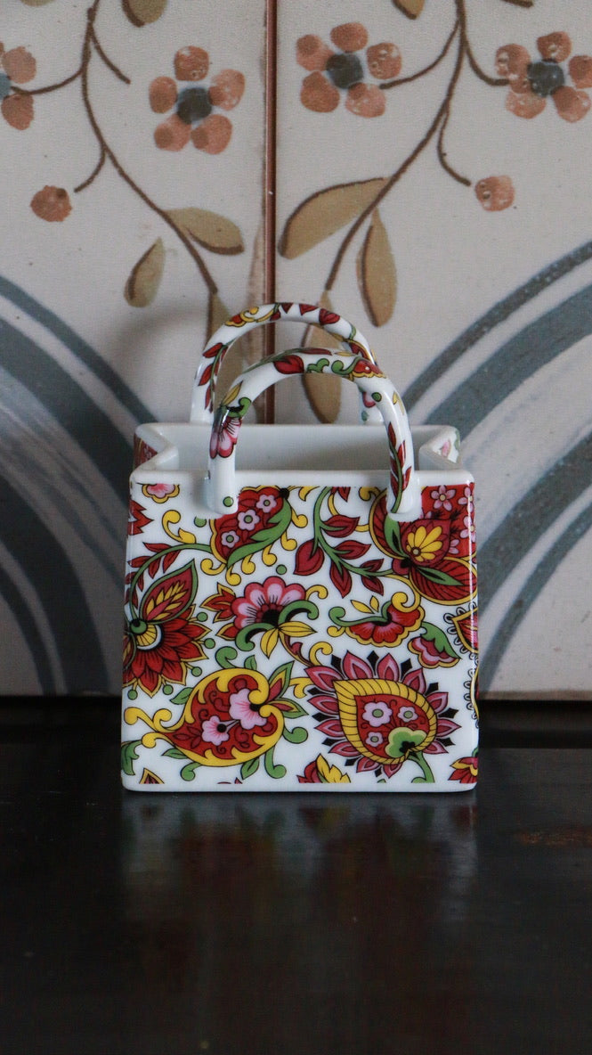 Vintage Miniature Ceramic Bag Floral Pattern