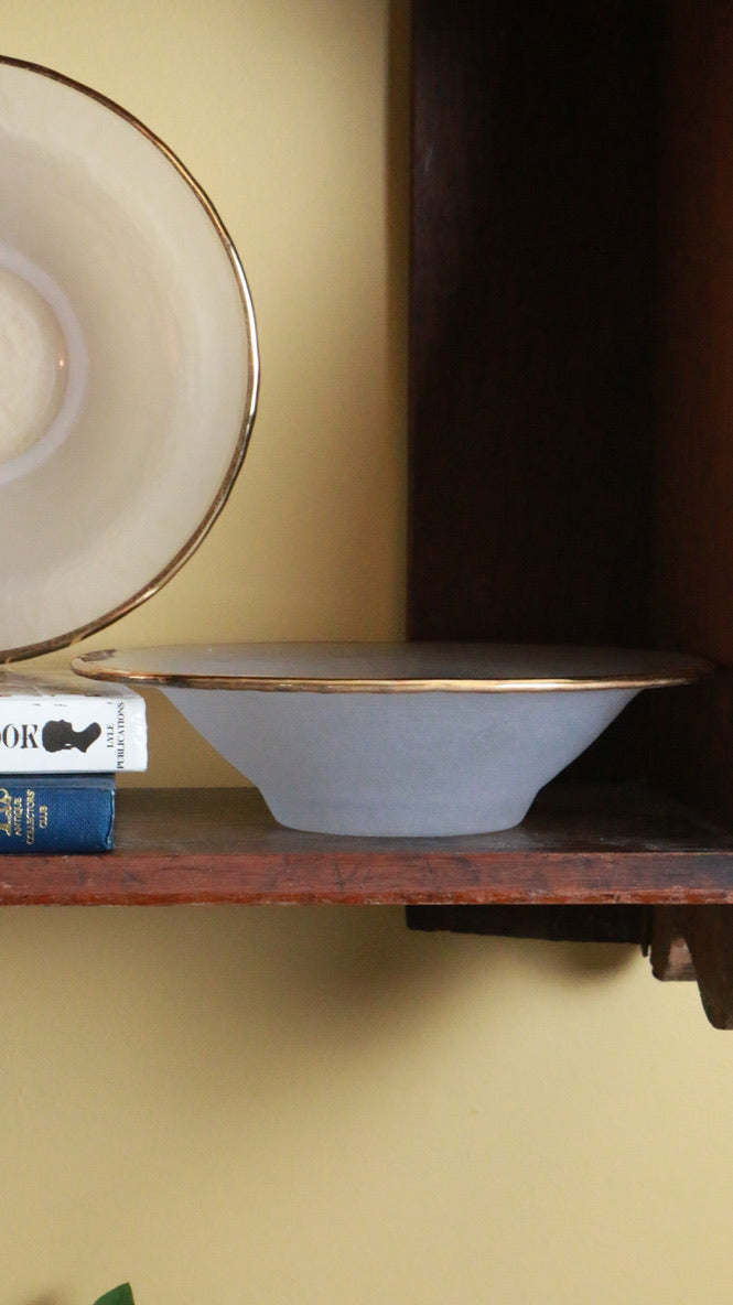Vintage Frosted Glass Bowls with Gold Rim – Set of Two