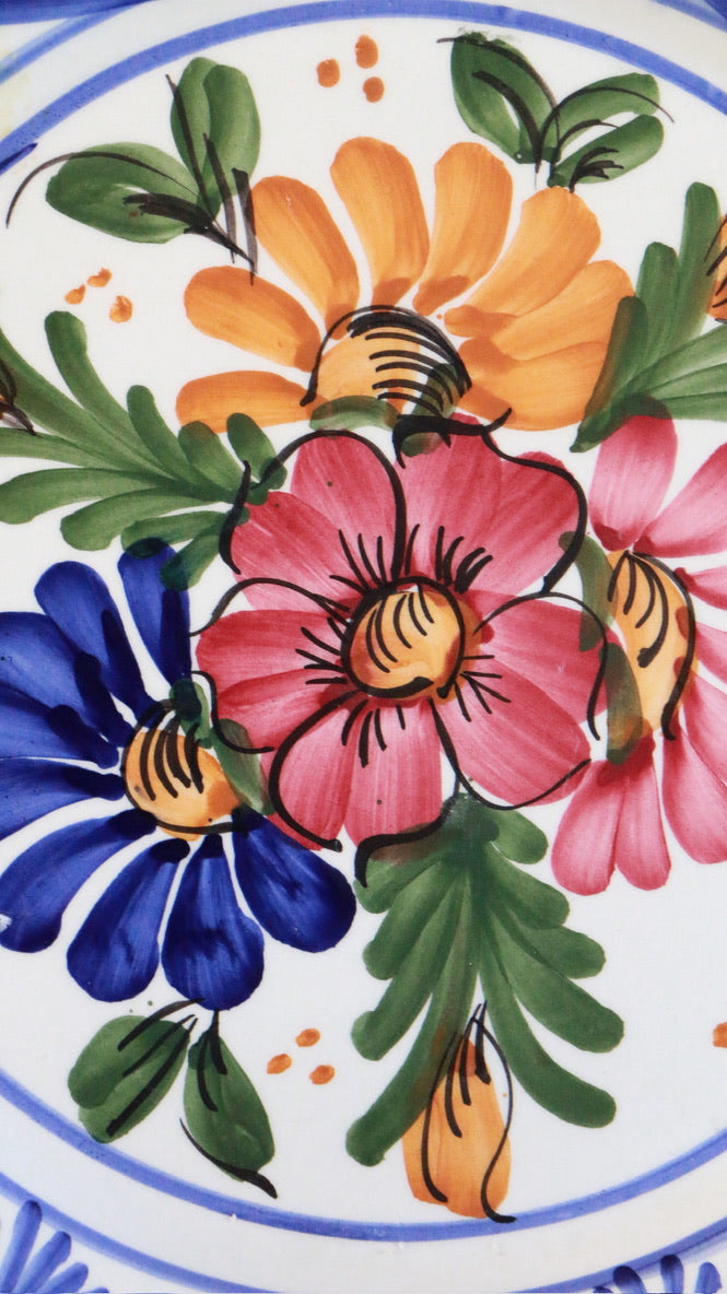 Vintage Floral Hand-Painted Spanish Hanging Plate