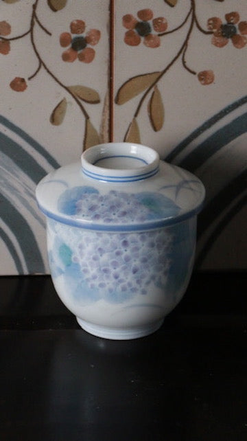Vintage Japanese Porcelain Cup with Lid | Lavender Motif