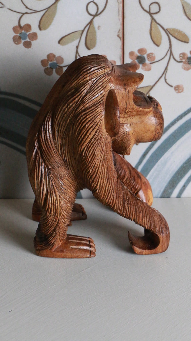 Hand-Carved Vintage Wooden Chimpanzee