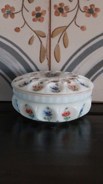 1950s Antique Opaline Jewelry Box with Hand-Painted Floral Motifs