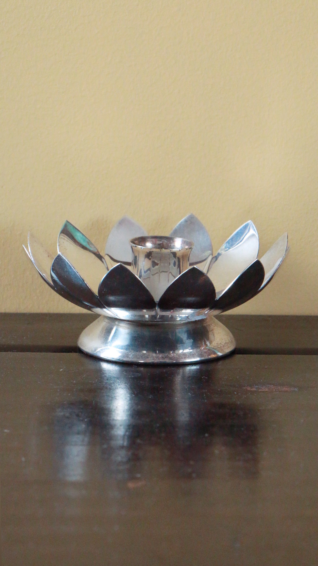 Vintage Silver-Plated Lotus Candle Holder