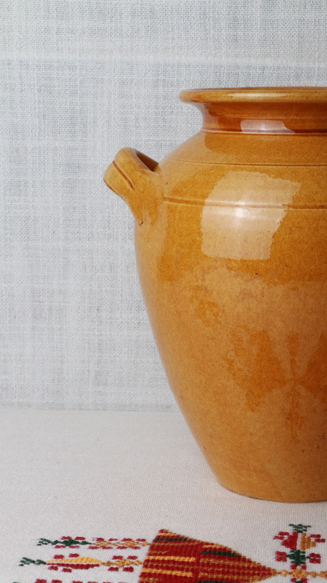 Vintage French Mustard Yellow Glazed Earthenware Pot