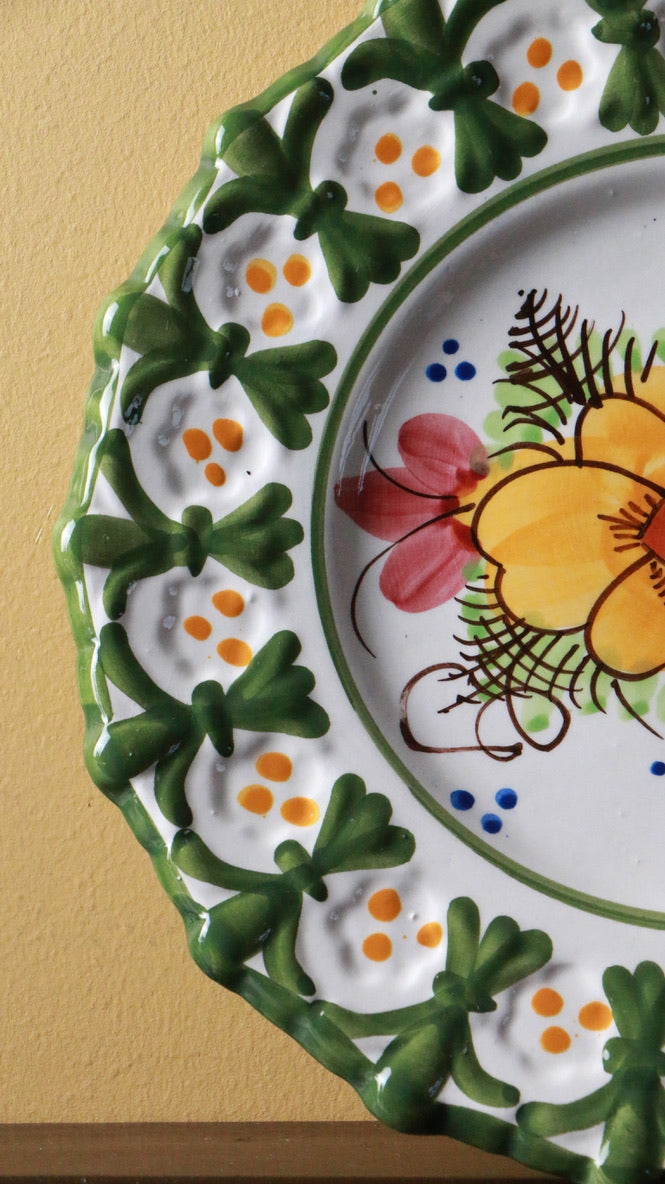 Hand-Painted Vintage Ceramic Wall Plate – Floral Folk Art
