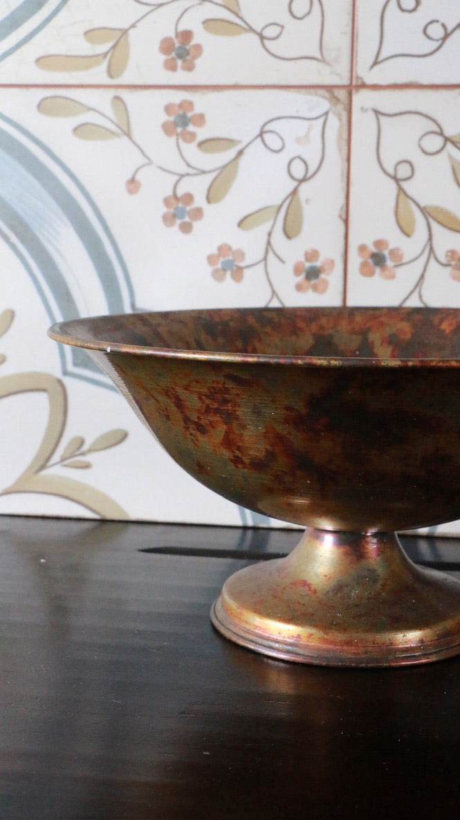 Vintage Copper Rustic Pedestal Bowl