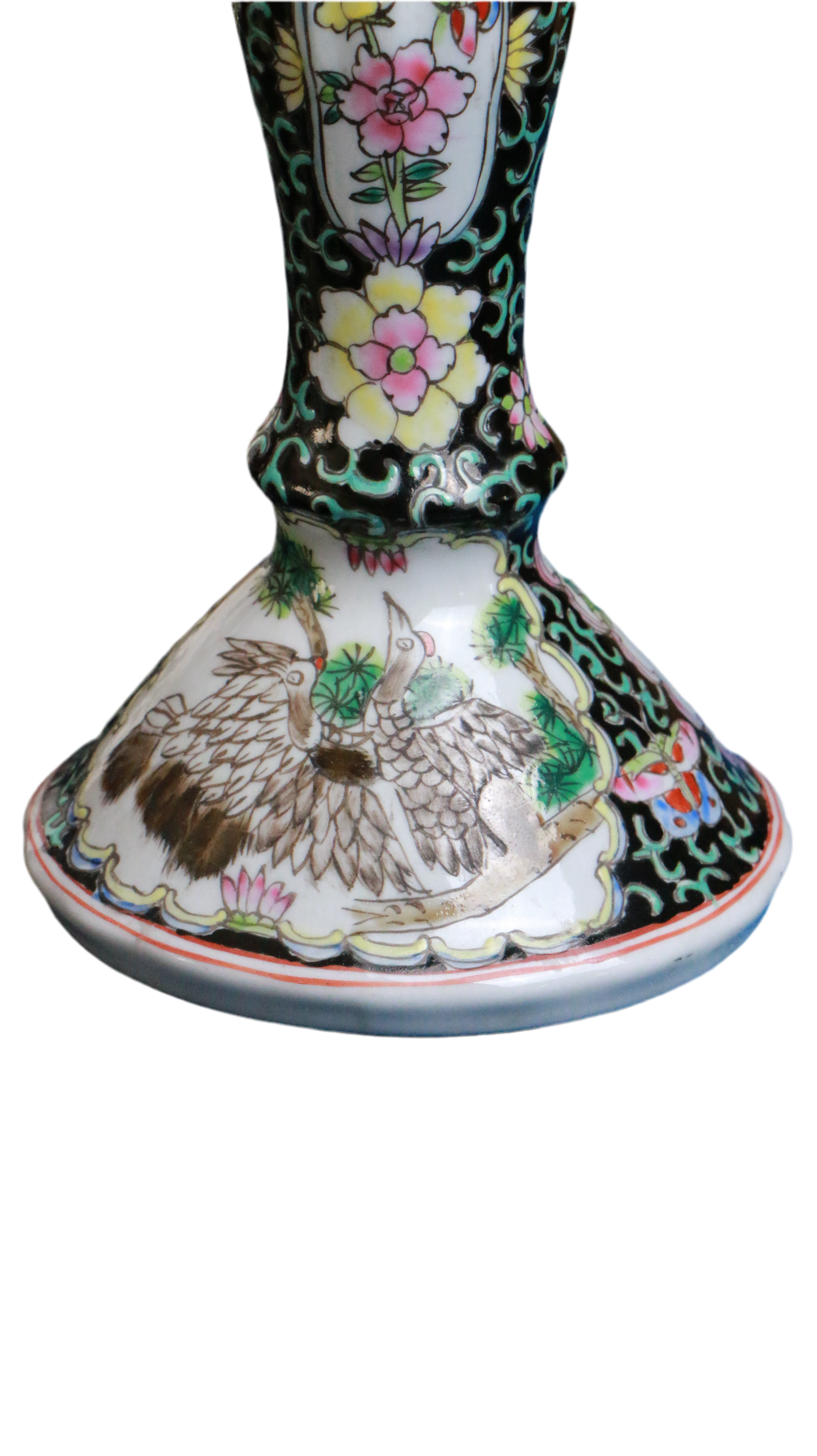 Antique Hand-Painted Porcelain Candlestick Holder – Floral & Bird Motif