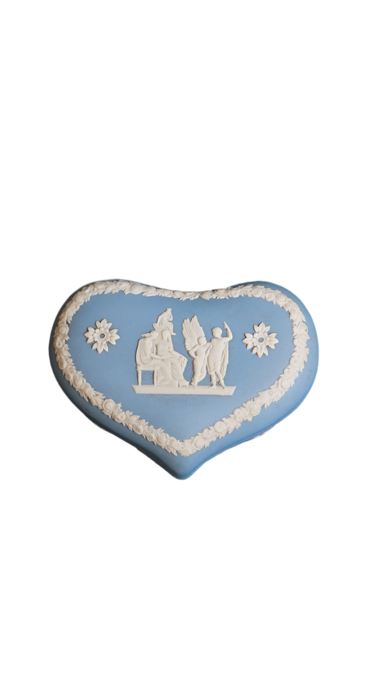 Vintage Wedgwood Blue Jasperware Heart Trinket Box