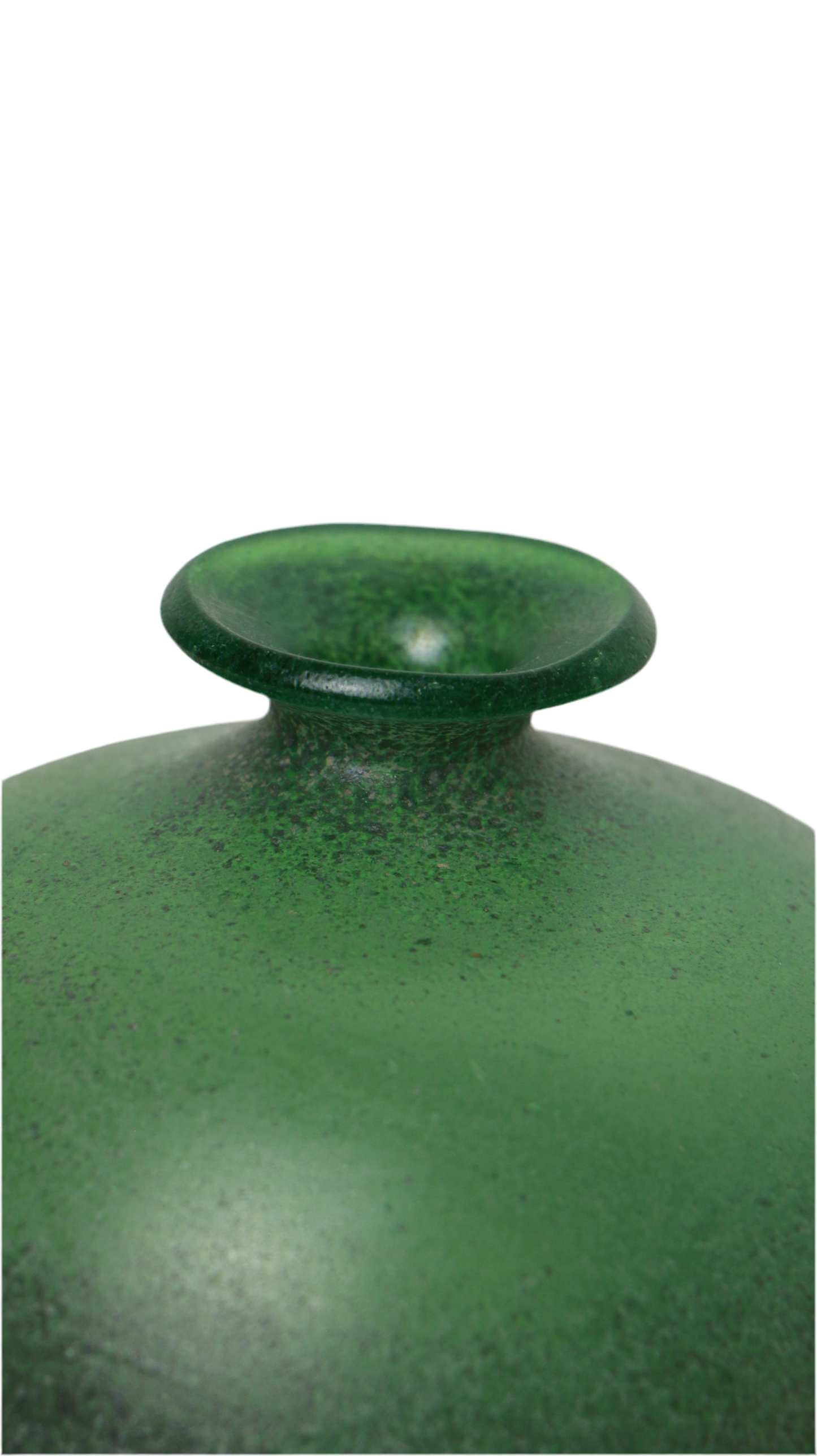 Art Deco Verde Green textured hand blown art Glass Vase