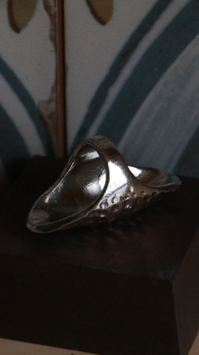 Modernist Hammered Silver-Tone Statement Ring
