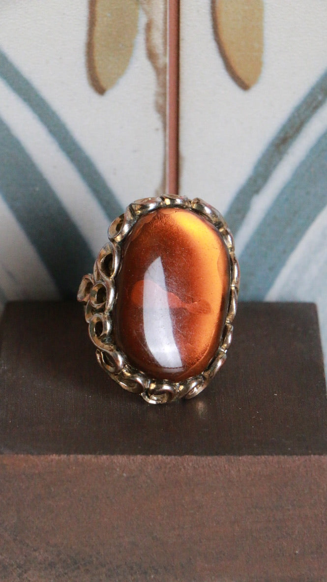 Vintage Amber Costume Ornate Statement Ring