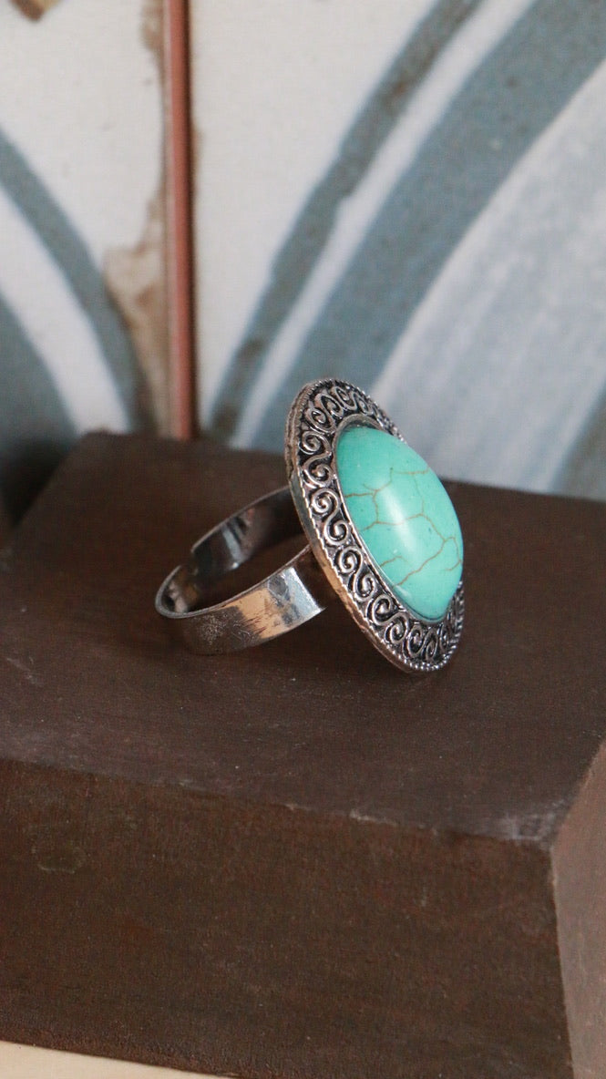 Turquoise-Coloured Oval Costume Ring