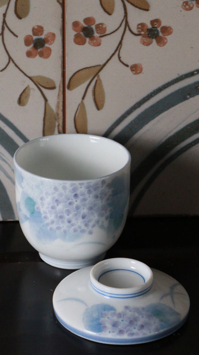 Vintage Japanese Porcelain Cup with Lid | Lavender Motif