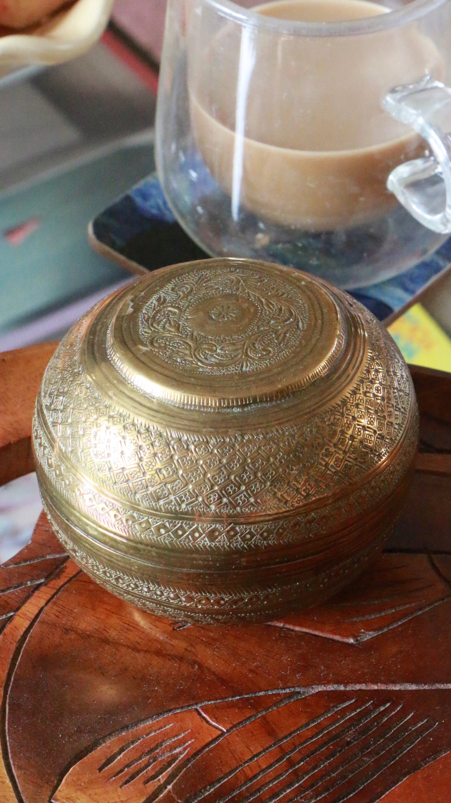 Vintage Engraved Brass Lidded Trinket Box