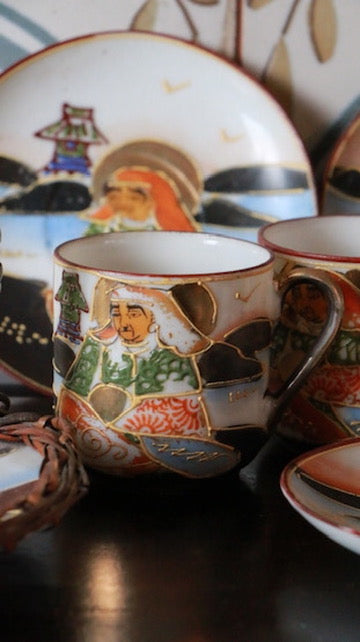 Antique Japanese Oriental Hand-Painted Ceramic Tea Set