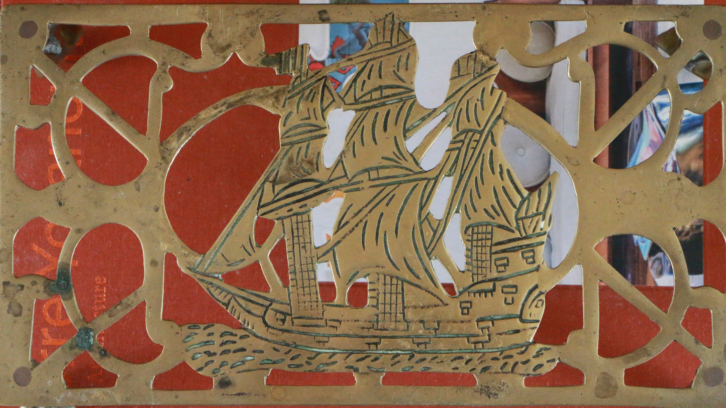 Vintage Brass Trivet with Ship Design and Paw Feet