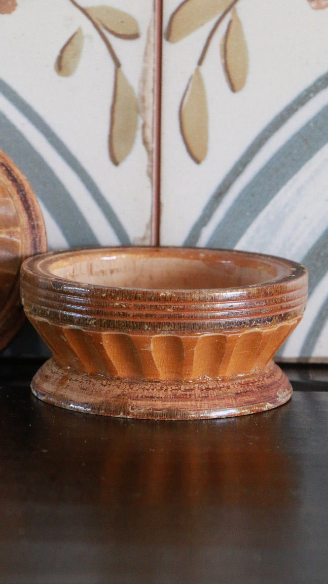 Vintage Wooden Carved Folk Art Trinket Box