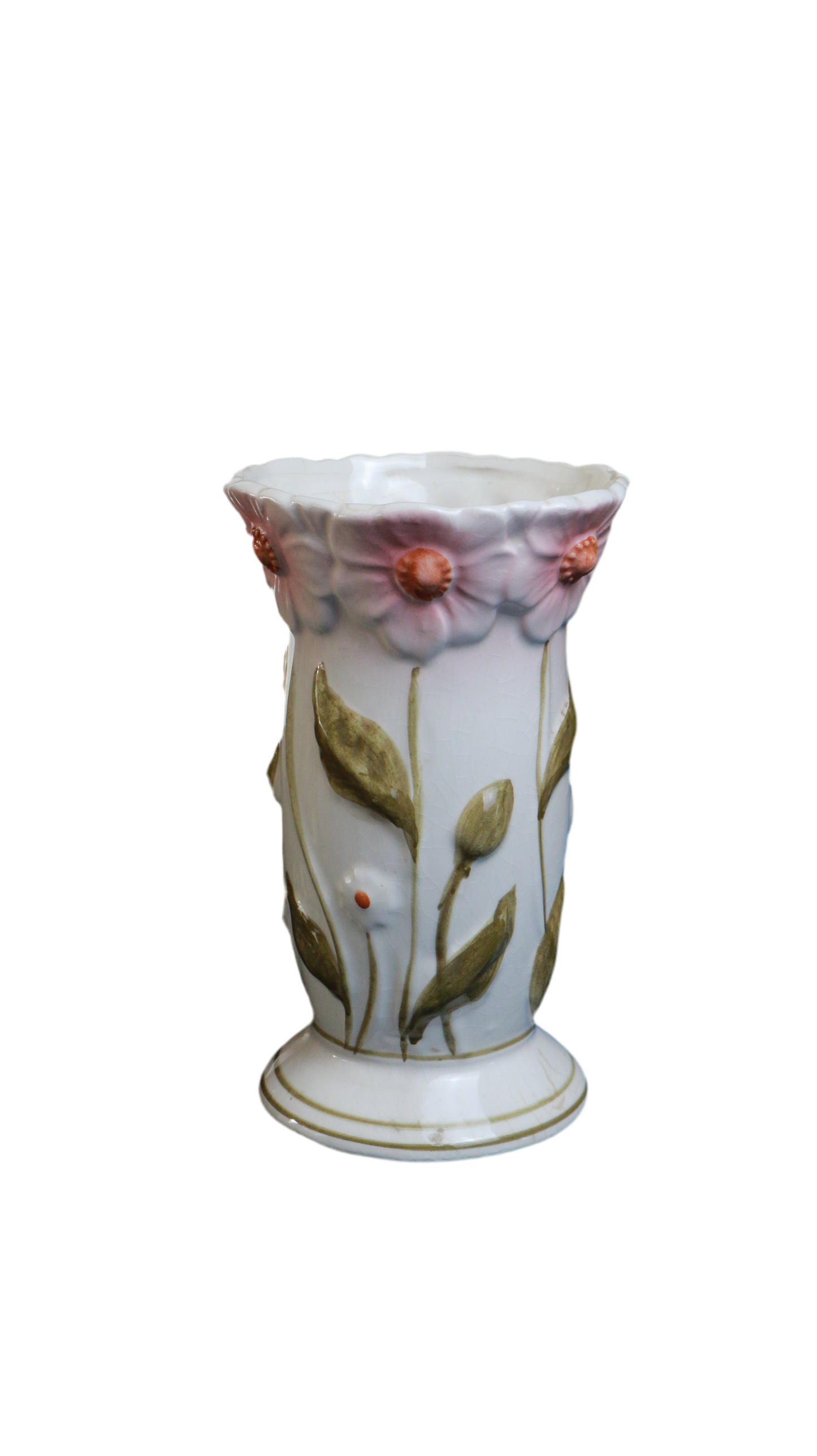 Hand-Painted Floral Ceramic Vase with Sculpted Flowers