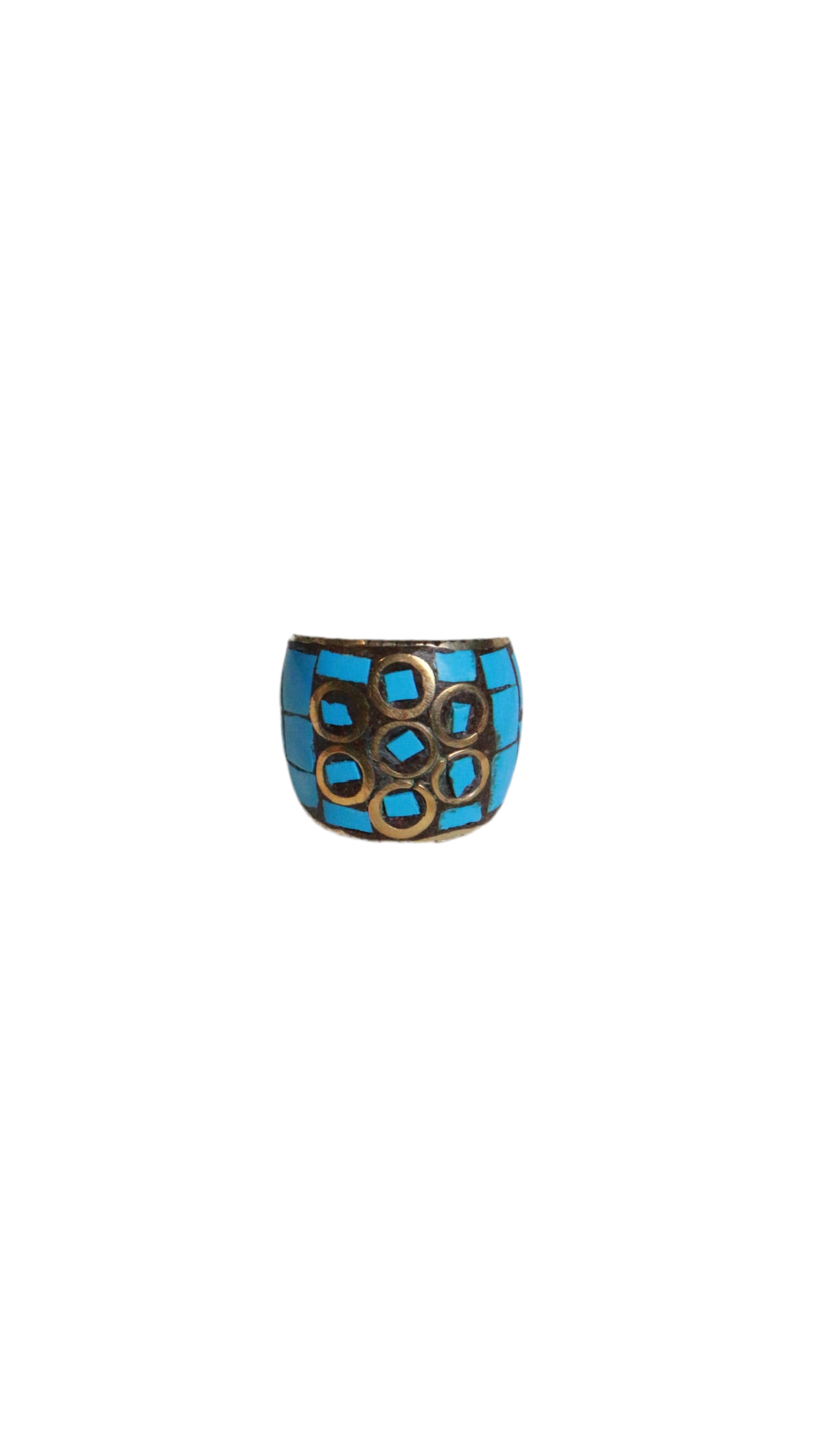 Rare Vintage Turquoise & Brass Bohemian Statement Ring