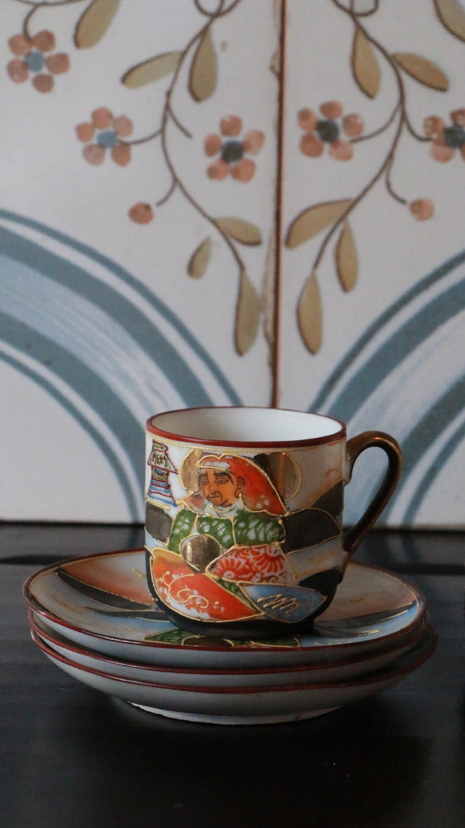 Antique Japanese Oriental Hand-Painted Ceramic Tea Set