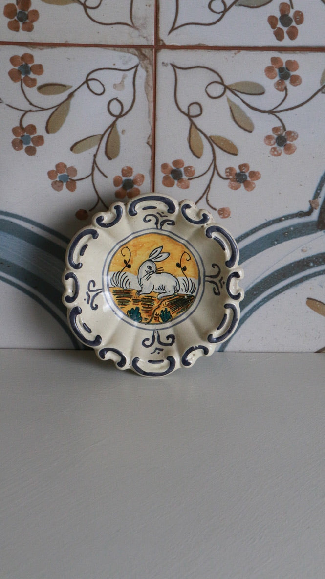 Vintage Hand-Painted Rabbit Motif Ceramic Plate