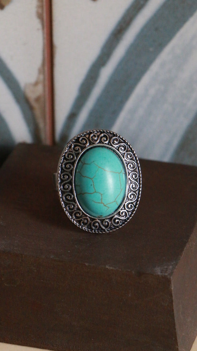 Turquoise-Coloured Oval Costume Ring