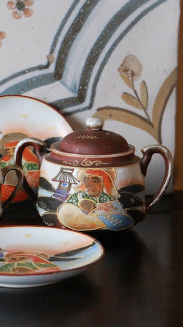 Antique Japanese Oriental Hand-Painted Ceramic Tea Set
